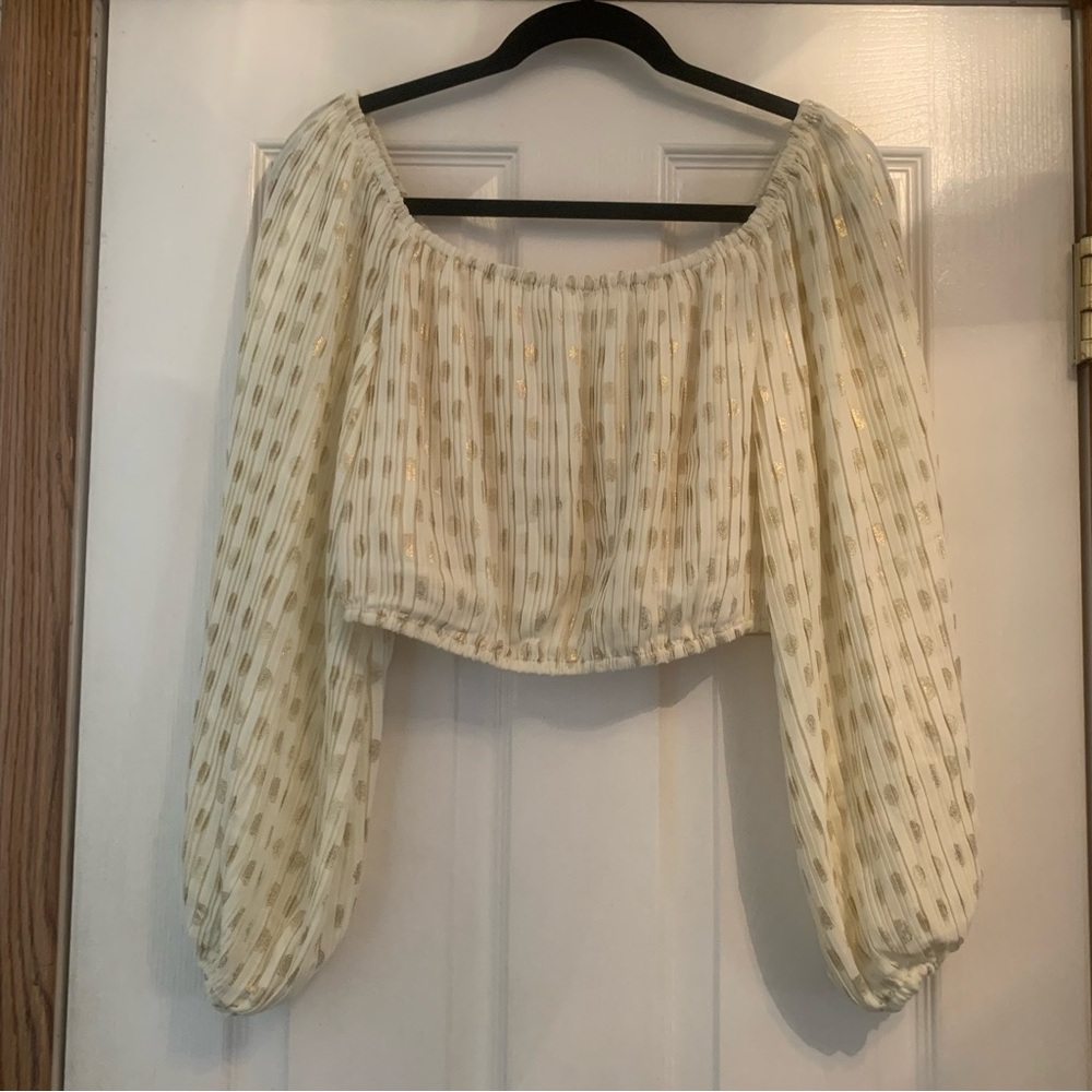 Express Elegant Cream Long Sleeve Off-Shoulder Women's Top